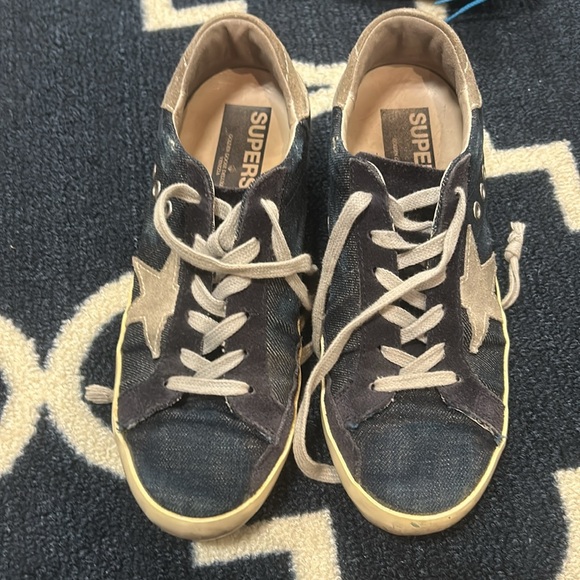 Golden goose superstars dark denim distressed sneakers size 8 - Picture 4 of 8